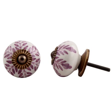 Purple Leaf Floral Dresser Knob